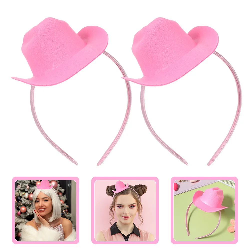 

2 Pcs Cowboy Hat Headband Girls' Cowgirl Disco Fashion Birthday Polyester Youth Womens Hats Charming Embellishment