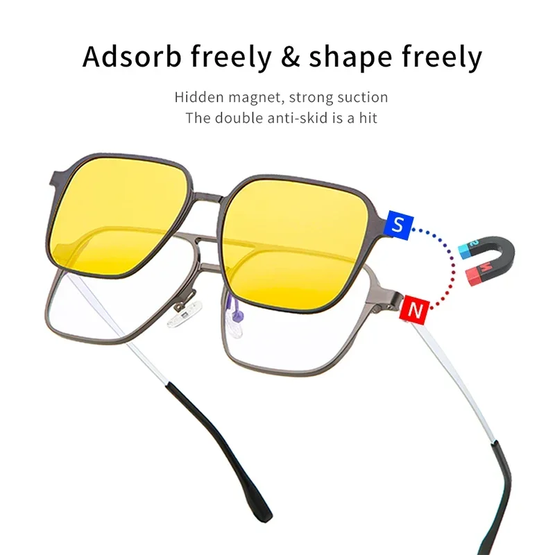 CLLOIO Aluminium 3 In 1 Magnet Clip Optical Myopia Glasses For Men Polarized Sunglasses Hyperopia Prescription Reading Glasses