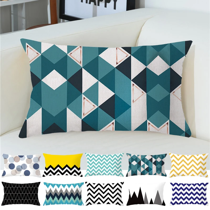 Nordic Style Geometric Printed Velvet Cushion Cover Sofa Rectangle Waist Pillowcase Protector Bed Throw Cushion Cover Home Decor