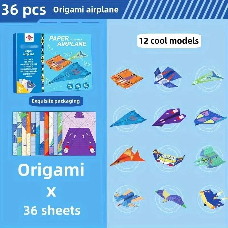36 قطعة من الورق الملون - طائرة أوريغامي إبداعية مصنوعة يدويًا، دليل أوريغامي ثلاثي الأبعاد DIY، أفضل هدايا للعطلات وأعياد الميلاد