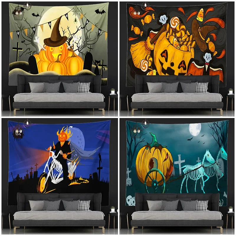 

15Style 3D Digital Printed Tapestry Wall Hanging Halloween Pumpkin Witch Decoration Tapestry Table Cloth for Home Festival Party