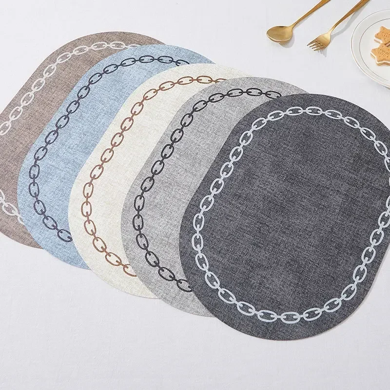 Nordic INS Leather Placemats Pads Waterproof Heat-Resistant Protect Table Stains Linen Texture Printing Mats
