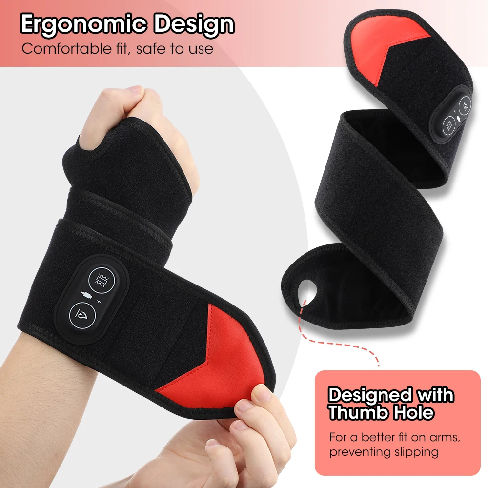

3-in-1 Heating Wrist Massage Pad Electric Wrist Massager Vibration Light Joint Fatigue Relief Wrap Belt Tempearture Band Support