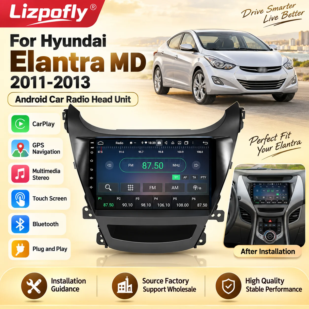 CarPlay GPS Navigation Android Car Radio Multimedia Stereo For Hyundai Elantra MD 2011-2013 Head Unit