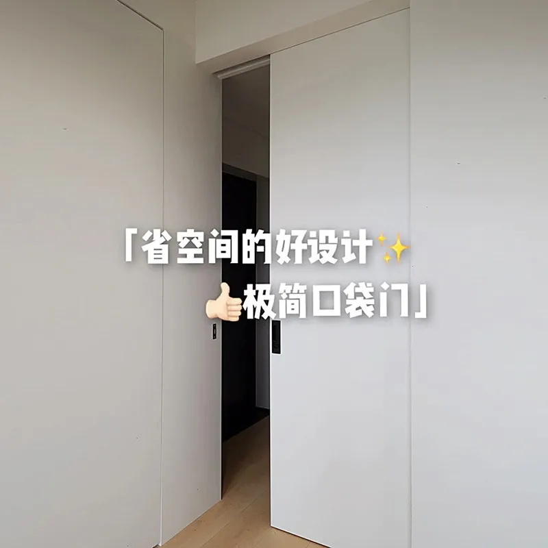 Minimalist pocket door embedded sliding door hanging rail folding door sliding  aluminum wood indoor kitchen bathroom electric