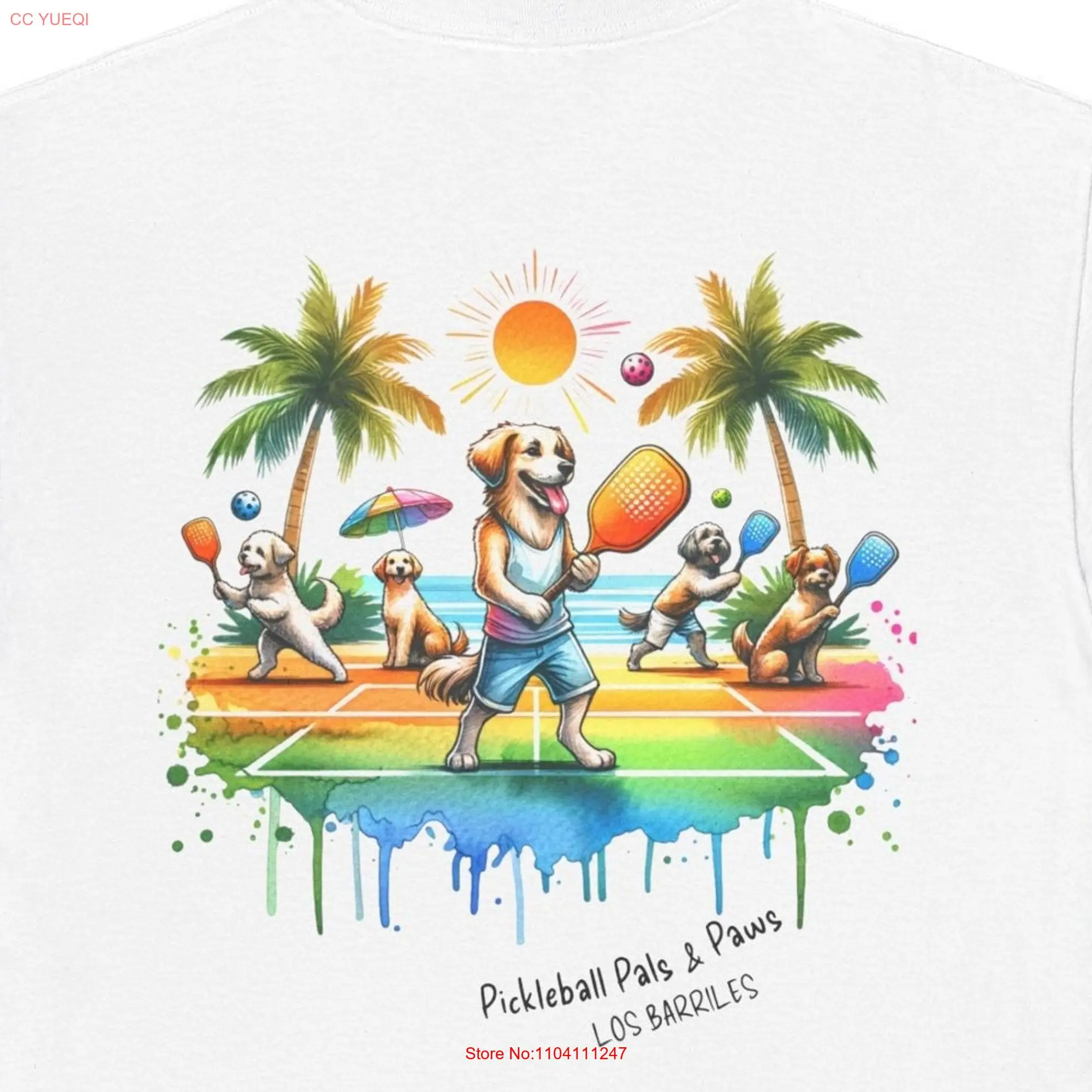 Dog Lover Cotton T Shirt with Puppies Playing Pickleball Design Beach Vibes in Los Barriles Baja Mexico Vacation Ready