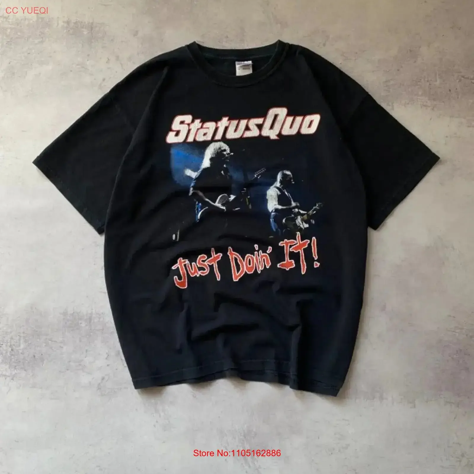 تي شيرت Vintage Status Quo Just Doin' It 2007 Tour مقاس XL عتيق مغسول ناعم للجنسين ملابس مصممة غير رسمية جرافيك #1