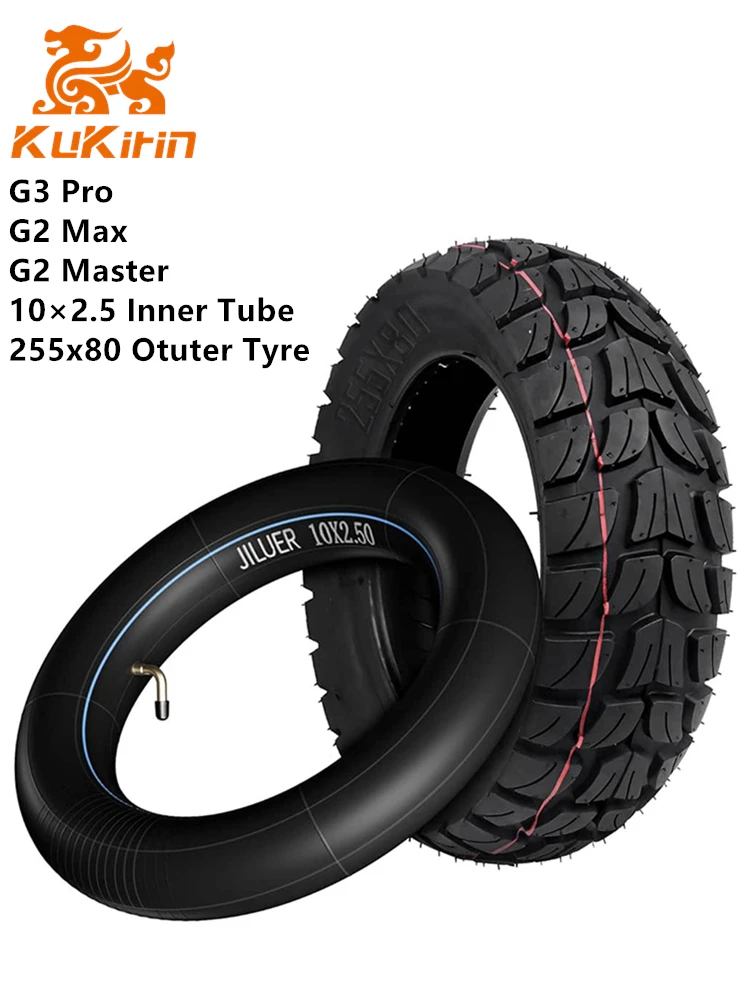 Oryginalna opona z magazynu UE do hulajnogi elektrycznej KuKirin G2 Max/G2 Master/G3 Pro, antypoślizgowa, odporna na zużycie, opona zewnętrzna 255x80, dętka 10×2.5 — 2