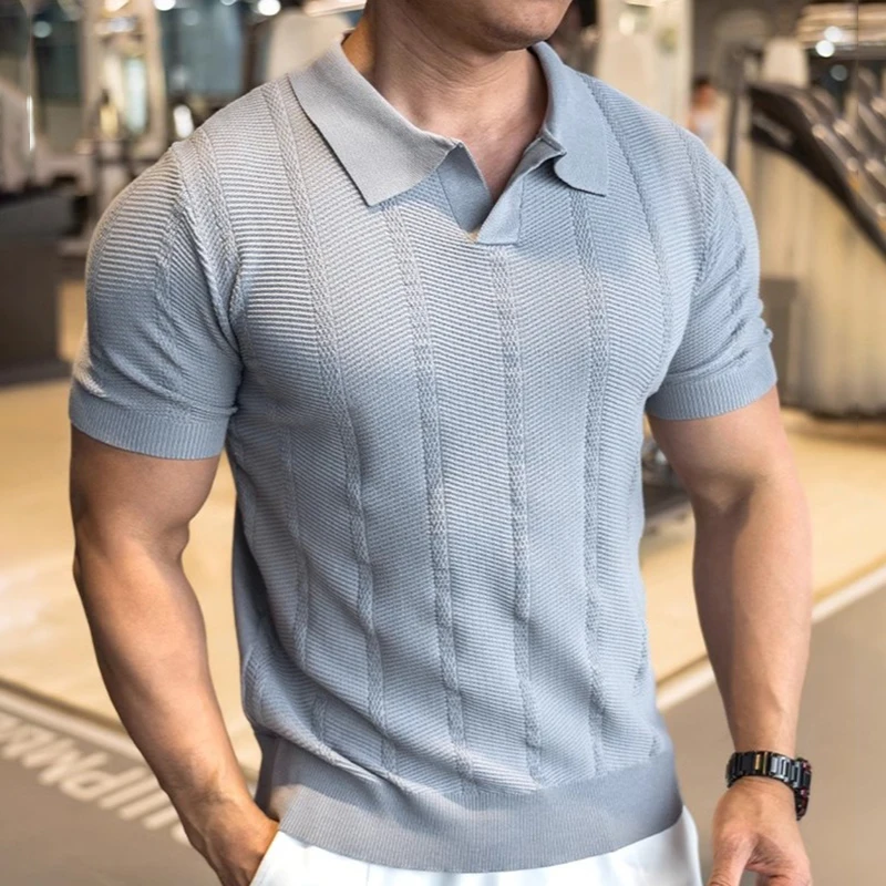 Sommer Business Poloshirt für Herren mit Kragen, Kurzarm, Gestrickt, Einfarbig, Slim Fit, Atmungsaktiv, Schnelltrocknend, Golf T-Shirt – Detail 10