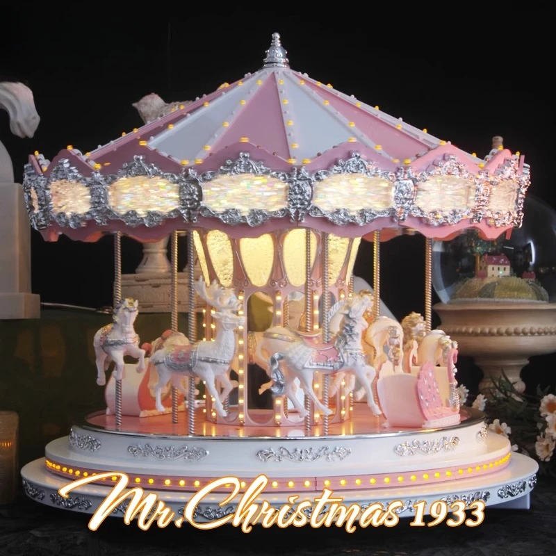 Mr. Christmas Pink Carousel Music Box Girl Valentine's Day