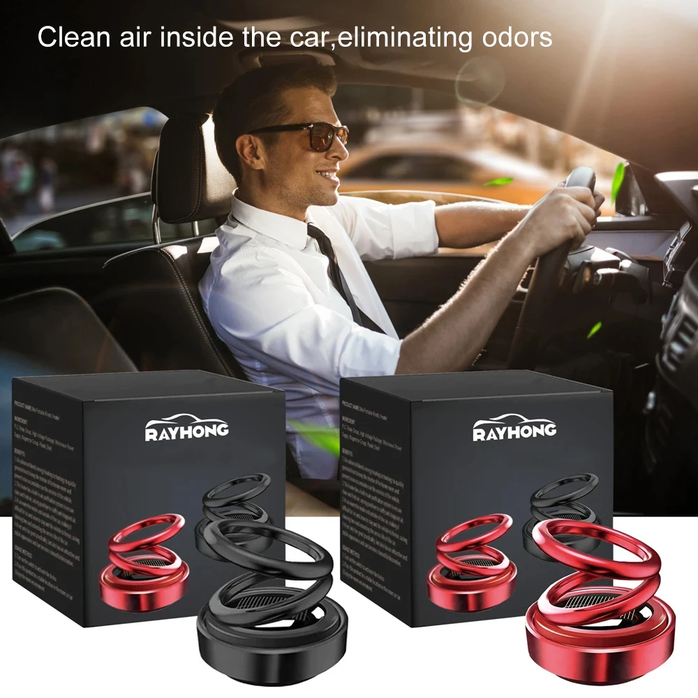 Portable Kinetic Mini Car Air Freshener Solar Powered Double Ring Rotating Air Cleaner Perfume Fragrance Diffuser Decoration