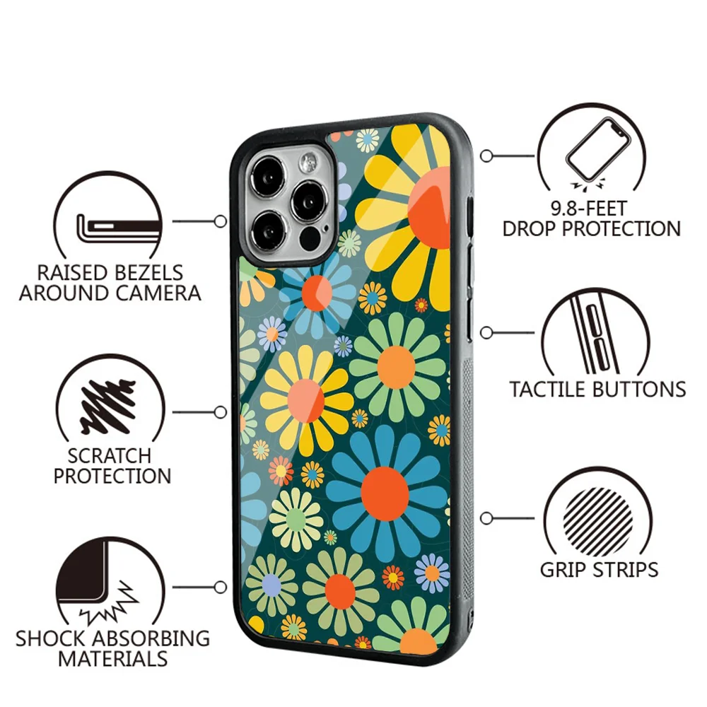 Groovy Flowers Hippie Bohemian Floral Phone Case For IPhone 11 12 13 14 15 Plus Pro Max Mirror Acrylic PC TPU Cover