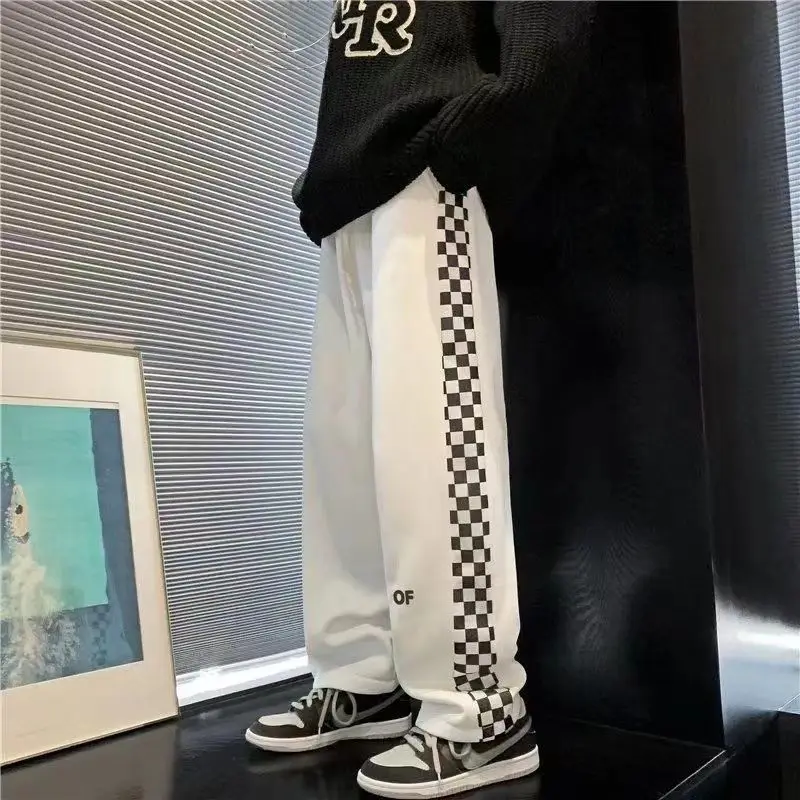

2025 New Summer Fashion Men's Motion Pants Self-cultivation Straight Leg Trousers Long Trousers for Grid Men Jogger Streetwear