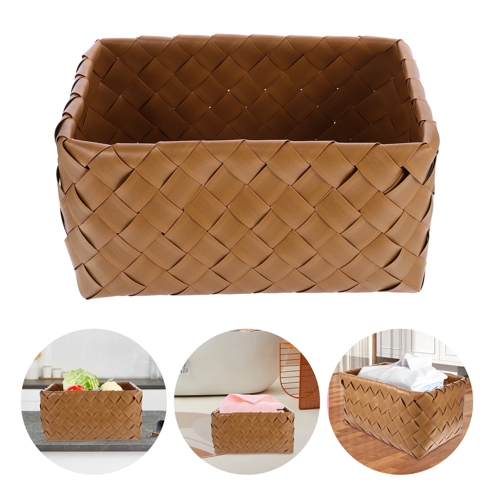 

Wear Resistant Plastic Woven Storage Basket Multipurpose Desktop Organizer Kitchen Fruits Snack Bread Container Bathroom