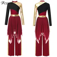 Vestido de baile lírico de alabanza litúrgica para mujer, vestido de retazos de bloques de Color con dobladillo Irregular y pantalones, traje de baile de salón de adoración