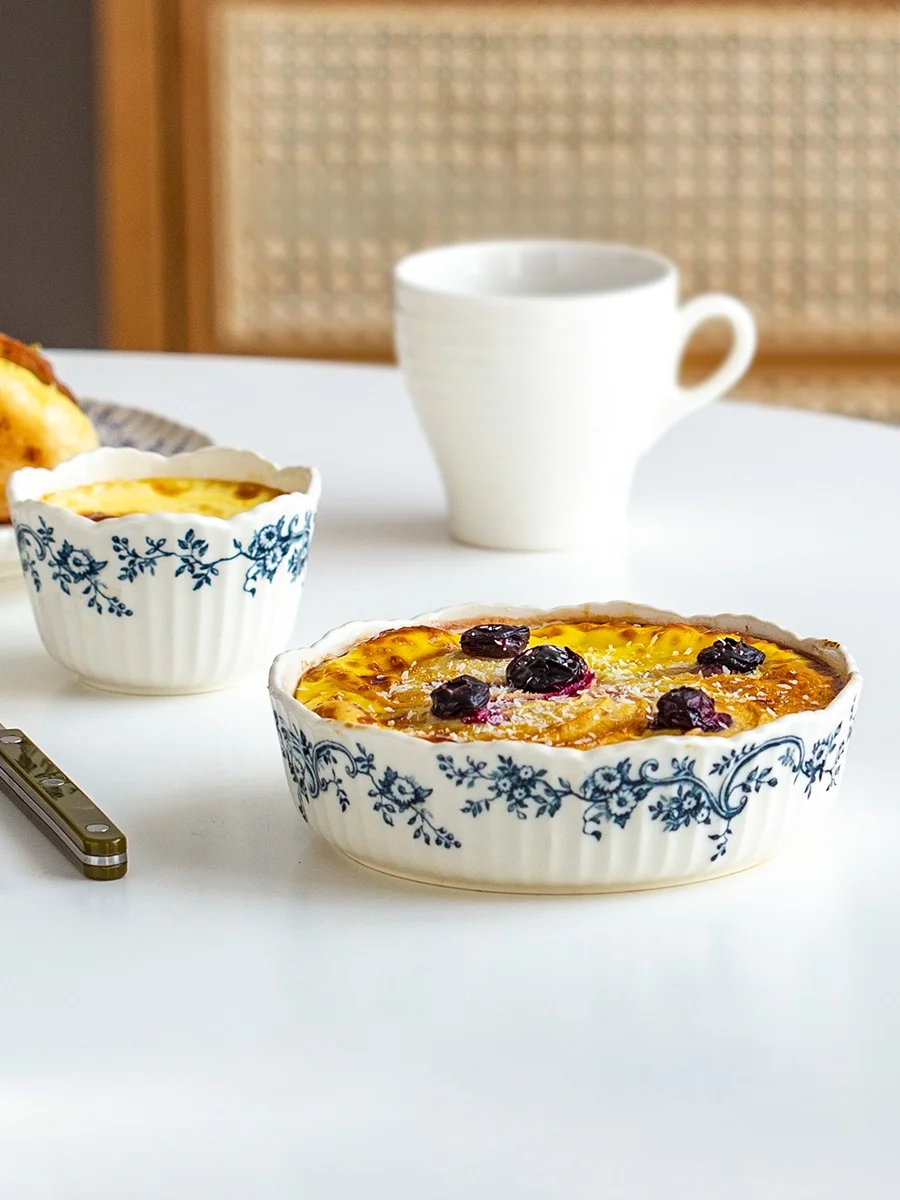 スタジオm-レトロプリント-セラミック製ベーキングディッシュ-スフレ-オーブン対応-キャラメルプリン型-フレンチスタイル-キッチン調理器具