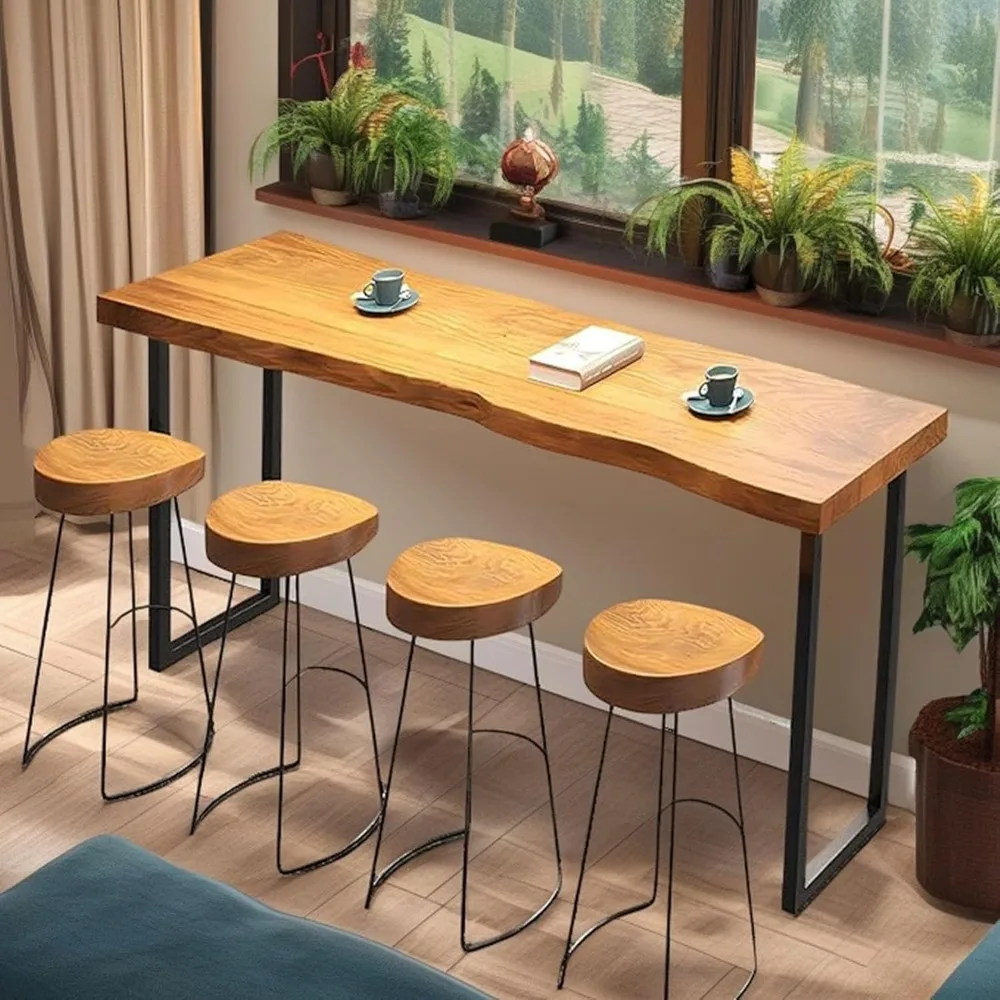 Counter Height Table Long Narrow Bar Table for Small Spaces Pub with Sturdy Metal Frame Entryway Rectangular High TopTable Kitch
