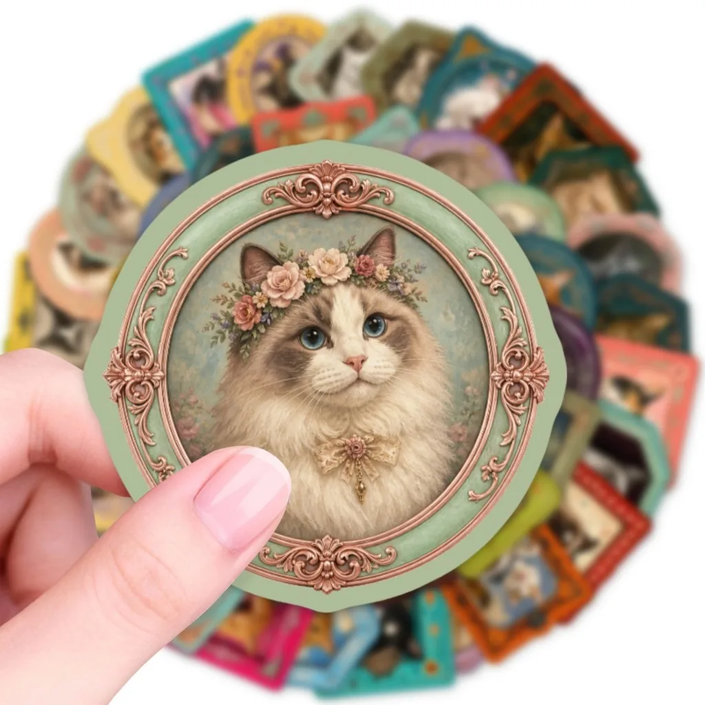 Retro Framed Feline Themed Sticker Pack 50 Sheets Cute Cat Graffiti Stickers Ideal for Scrapbook and Gadget Giajar Sticker Store