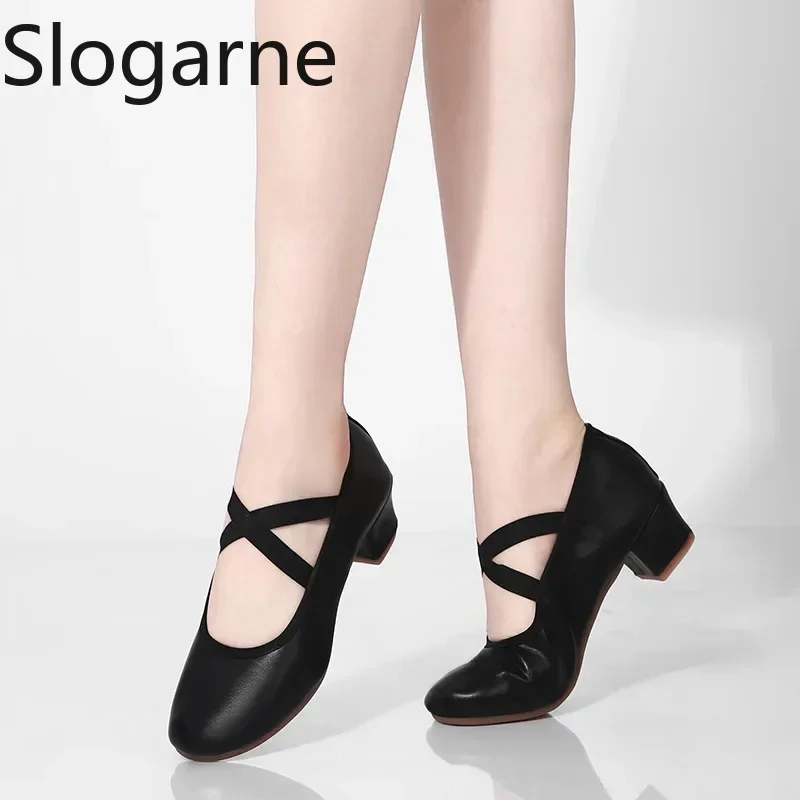 2025 Women Dance Shoes Soft Sole Middle Heels Girls Latin Yoga Trainning Ballroom Latin Salsa Shoes Sports Pu Leahter Sneakers