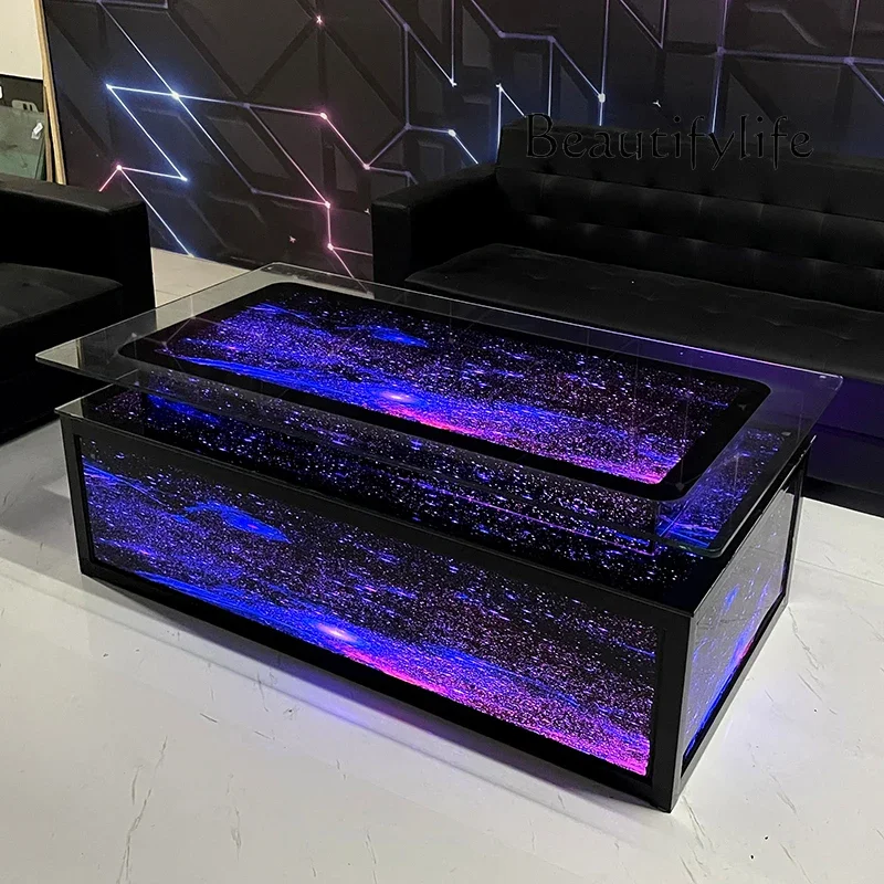 A KTV Coffee Table Luminous European Wine Bar Counter Tempered Glass Stainless Steel Coffee Table Seven Colors