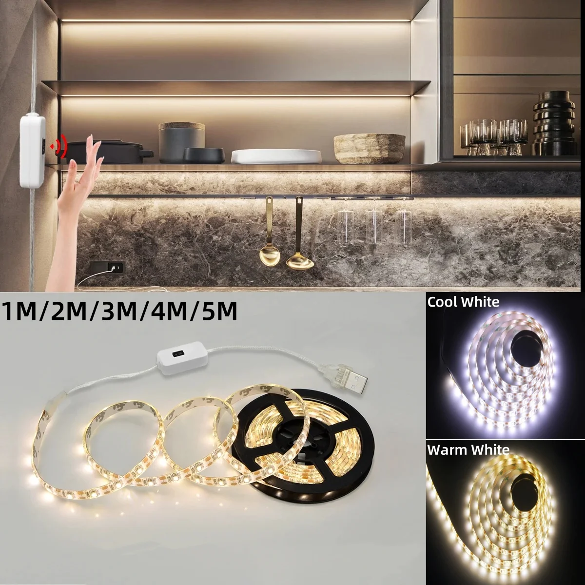 

DC 5V USB LED Strip Lights With Motion Sensor Hand Sweep Waving ON OFF Lamp Tape LED Lights For Backlight TV Kitchen Room