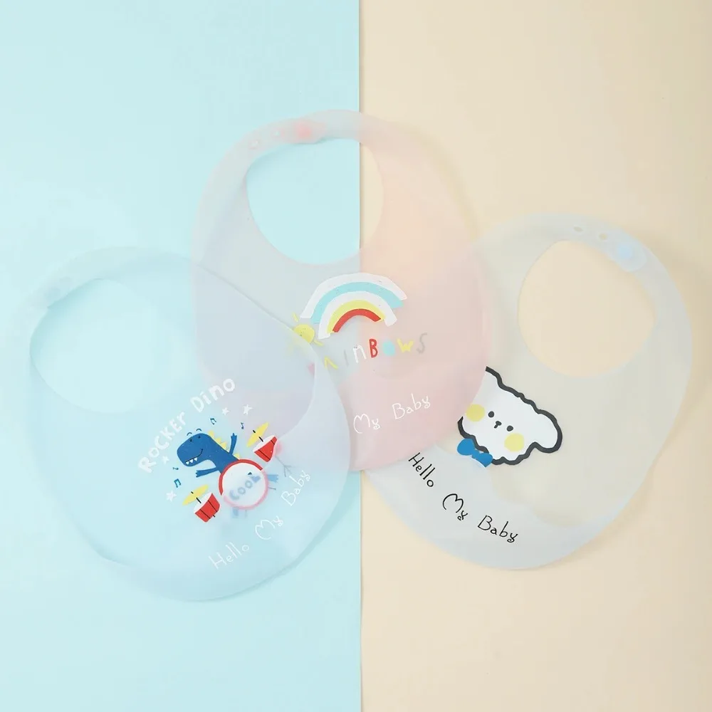 

New Cartoon Print Baby Bibs Adjustable Neck Soft Silicone Baby Feeding Bib Waterproof Washable Eating Protector