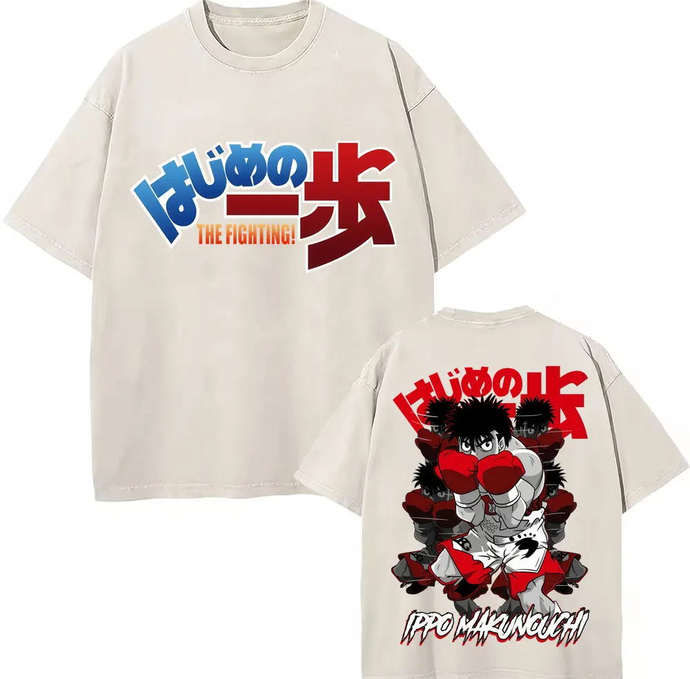 Washed Anime Hajime No Ippo Kamogawa Boxing Gym Tshirt Makunouchi Takamura KGB Fashion T Shirt Loose Cotton High Quality T-Shirt