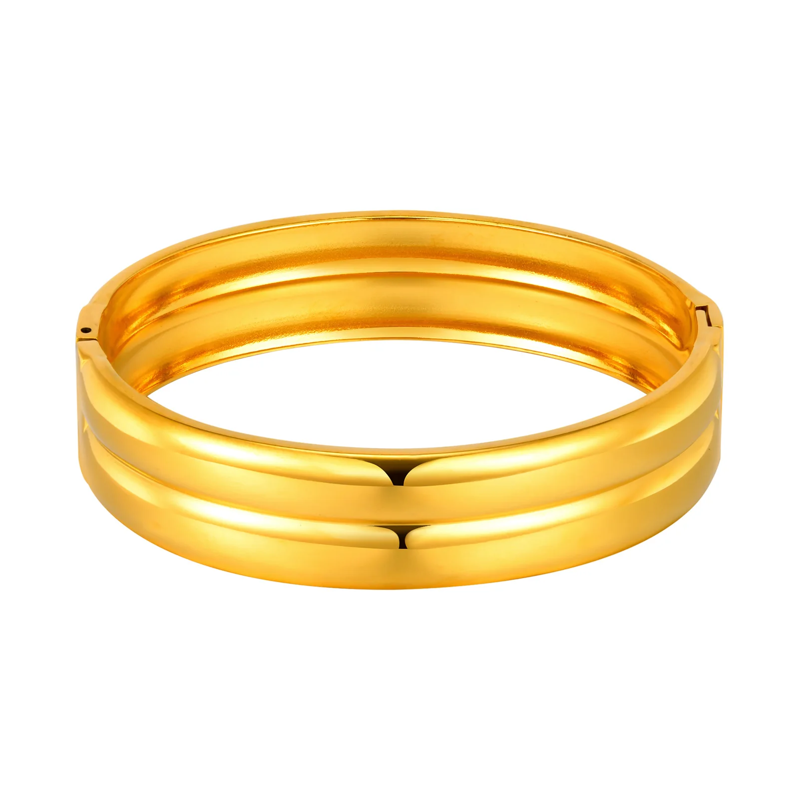 Lady Women Stainless Steel Bracelet with 18K Gold Plating Double-layer Glossy Cuff Bangle Can Be Opened 15mm Wide B-694G