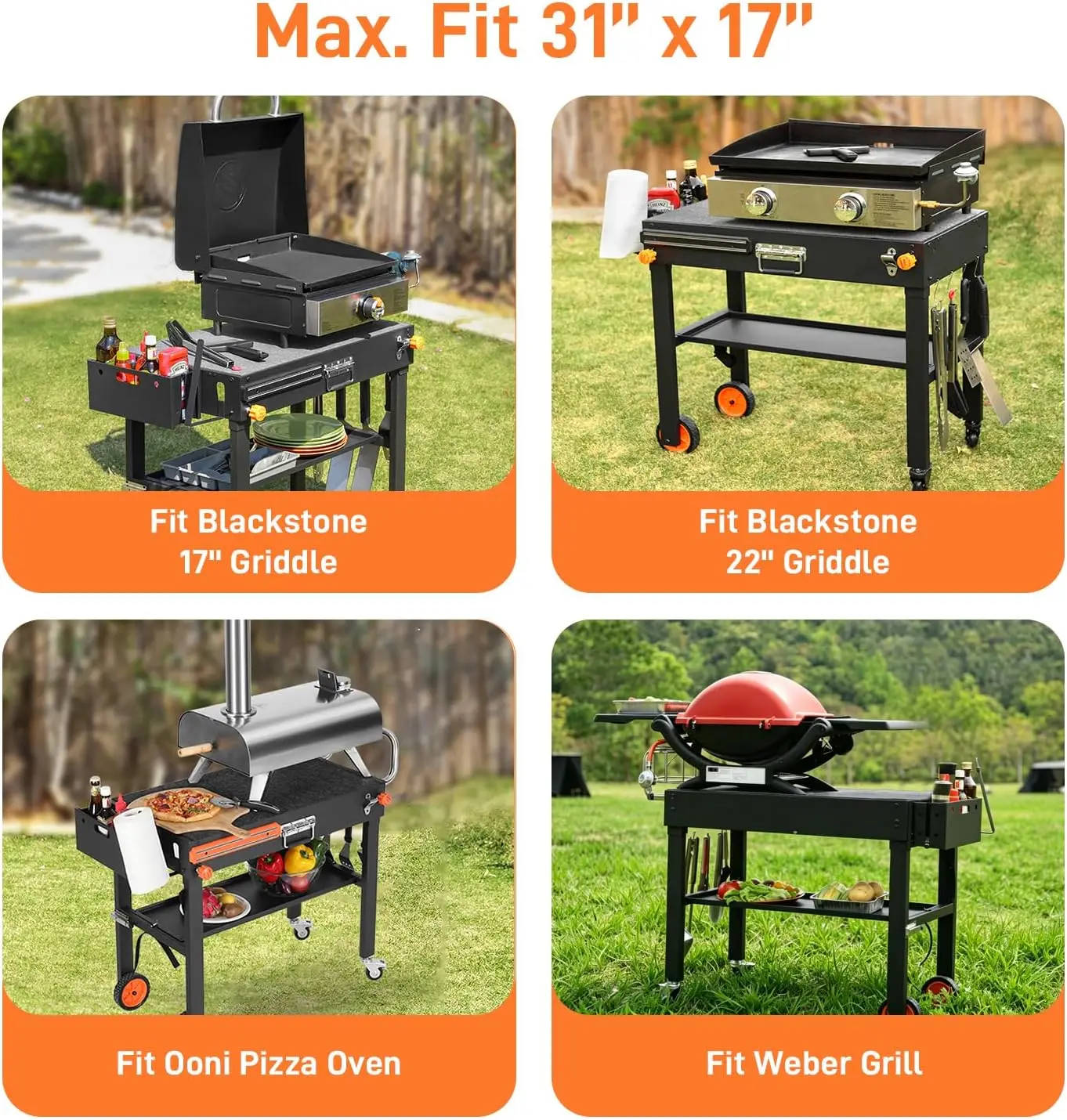 Portable Outdoor Grill Table, Folding Grill Cart with Wheels | Blackstone Griddle Stand for 17