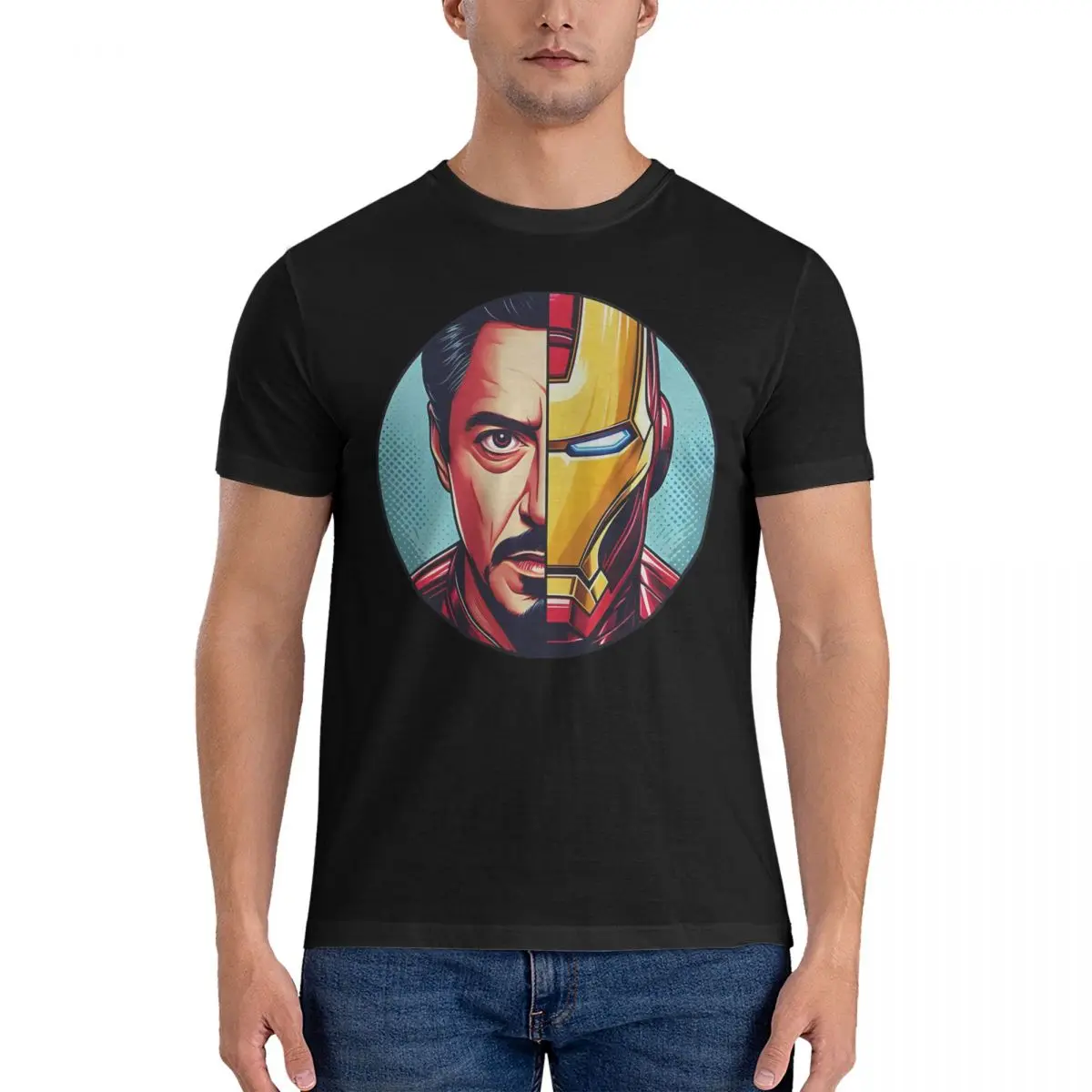 Camiseta de manga corta con cuello redondo para hombre, camisa Vintage de Iron Man, Tony Stark y Fusion In Comic Art, Pure