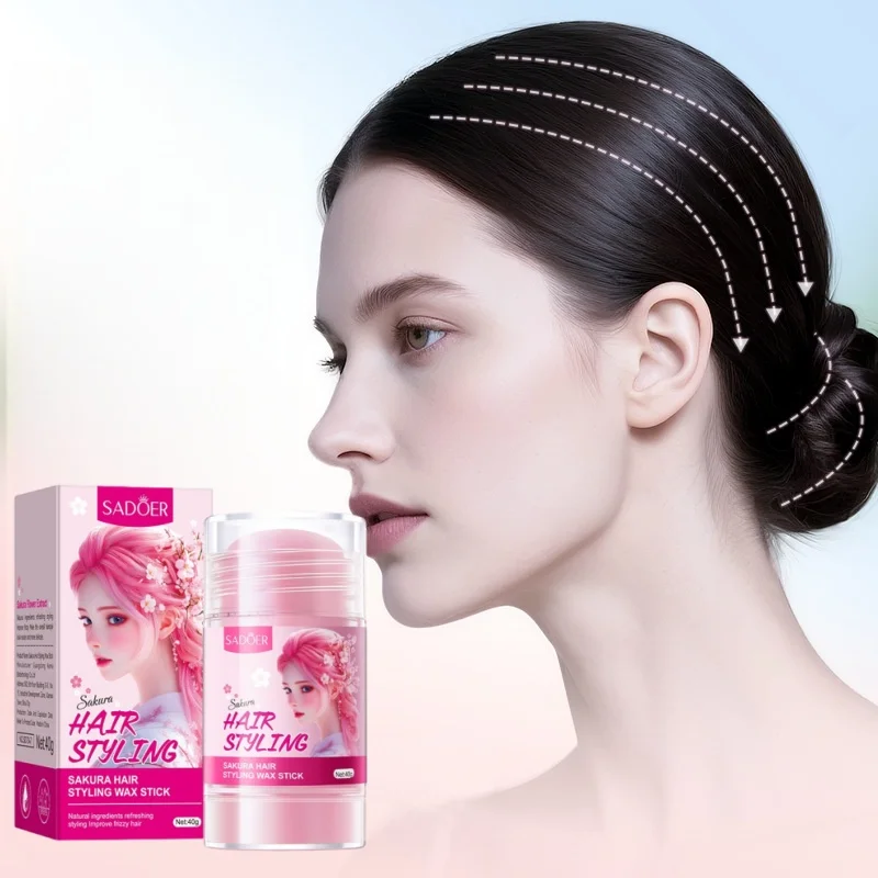 1 Piece - Sakura Hair Wax Stick, Long-Lasting Styling, Moisturizing, Improves Frizzy and Dry Hair, Makes Hair Smooth and Shiny.