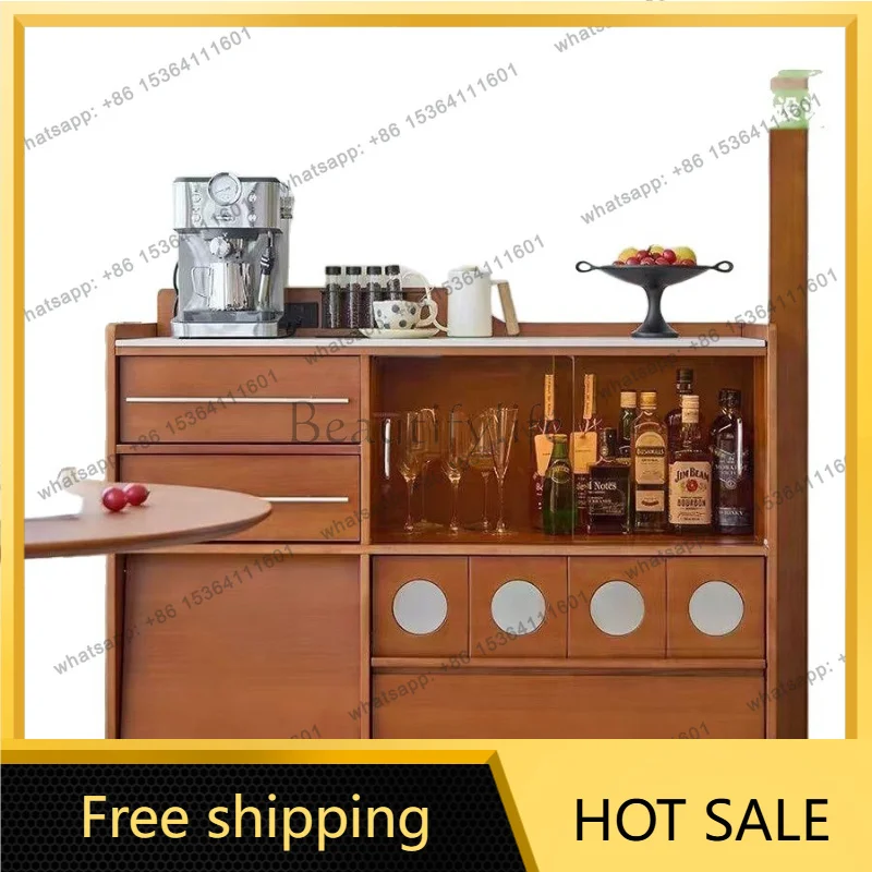 Zj. Medium-ancient style solid wood dining side cabinet living room wall integrated locker small apartment