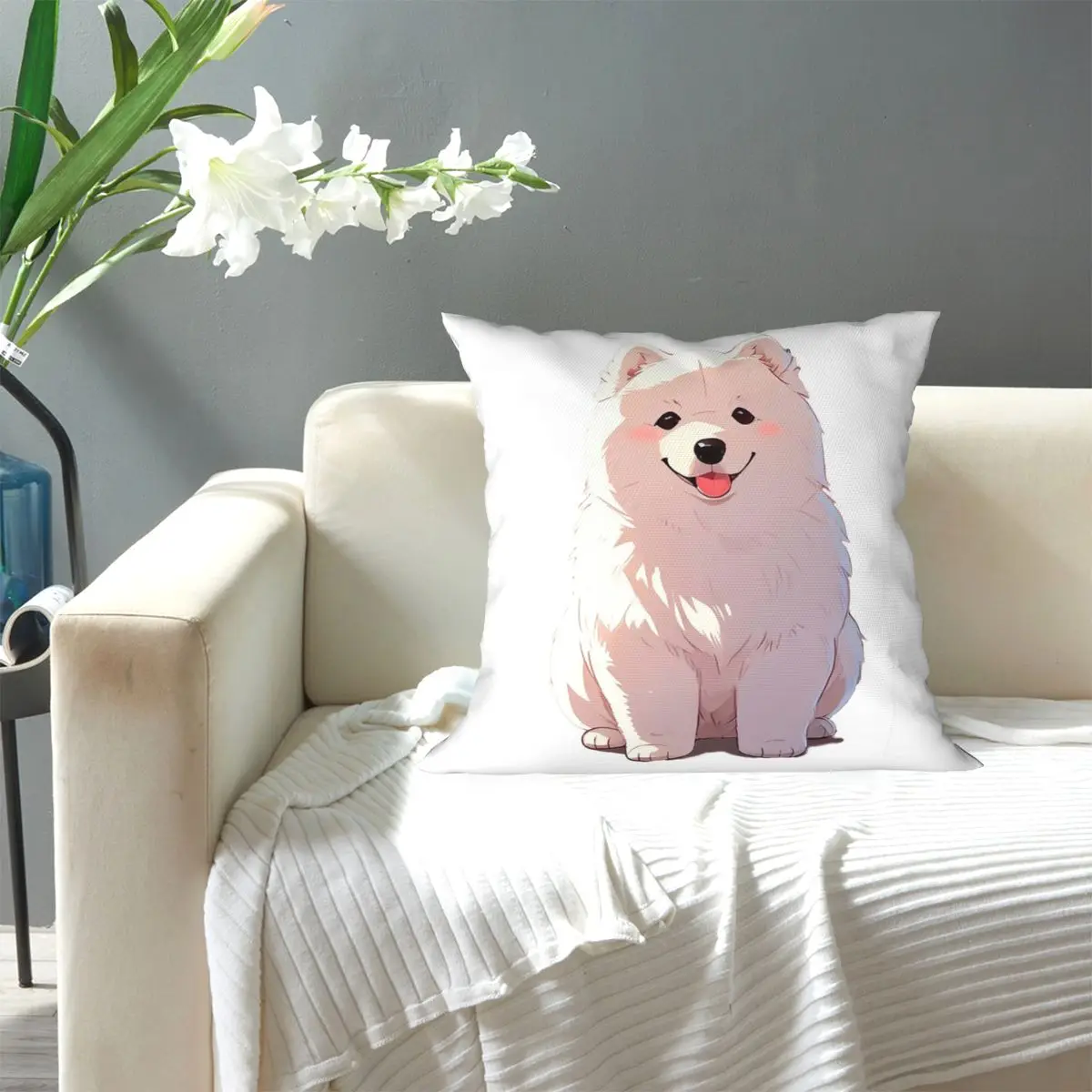 Cartoon Style Cute Samoyed Square Pillowcase Pillow Cover Cushion Zip Decorative Comfort Throw Pillow for Home Car
