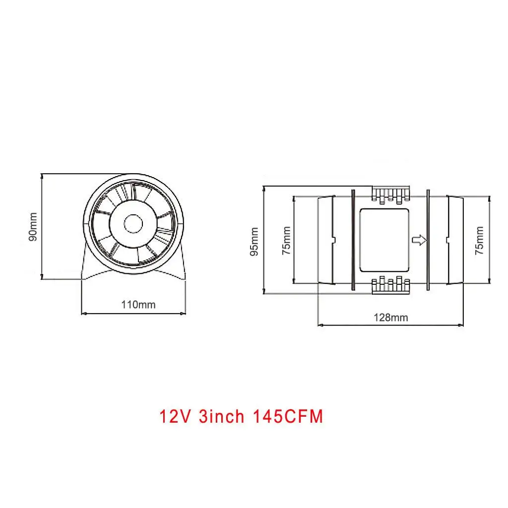 

Marine Boat 12V 3inch In-Line Bay Bilge , Vent Fan Ventilation145CFM Bilge Fan