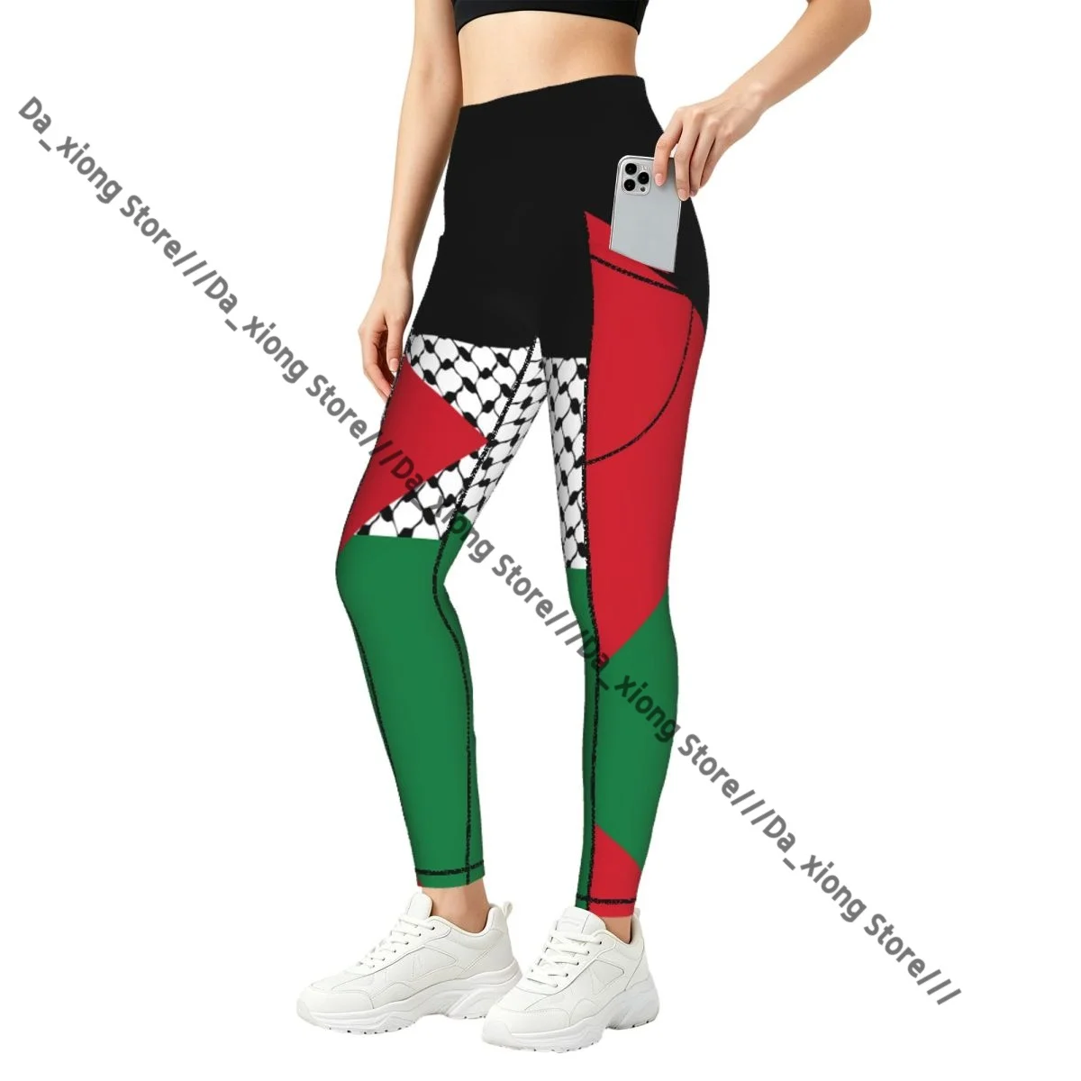 Ladies High Waist Yoga Leggings With Side Pockets Palestine Flag Sports Running Pants