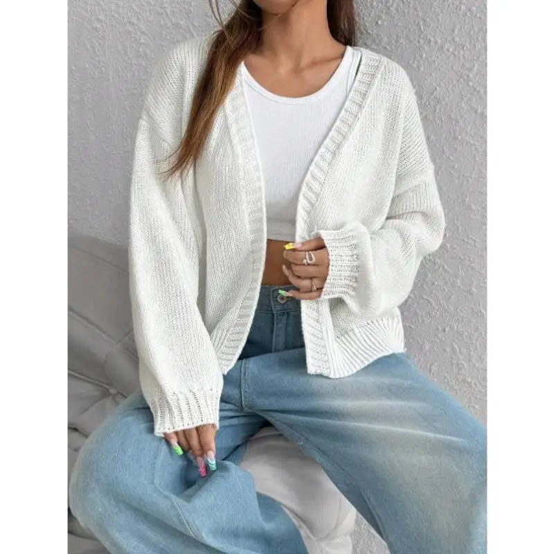 

Свободный длинный открытый кардиган Sve, трикотаж, универсальный простой дизайн, волокно Coolmax Ciwalk, внутренняя одежда, воротник, деформируемый