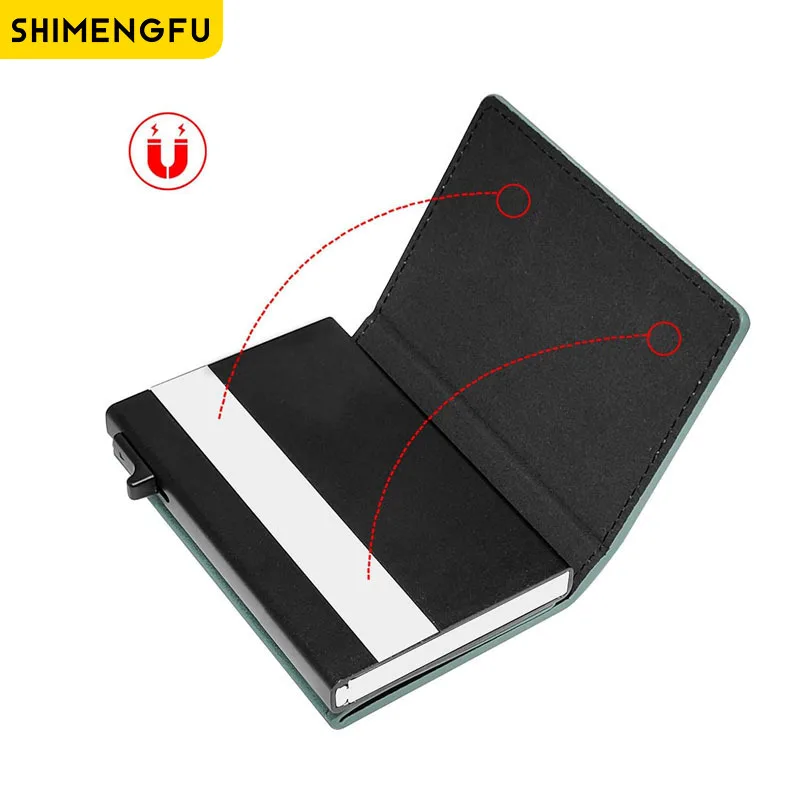 Slim RFID Smart Wallet for Men And Women Minimalist Metal Credit Card Holder Pop-Up Black Purse Small Size