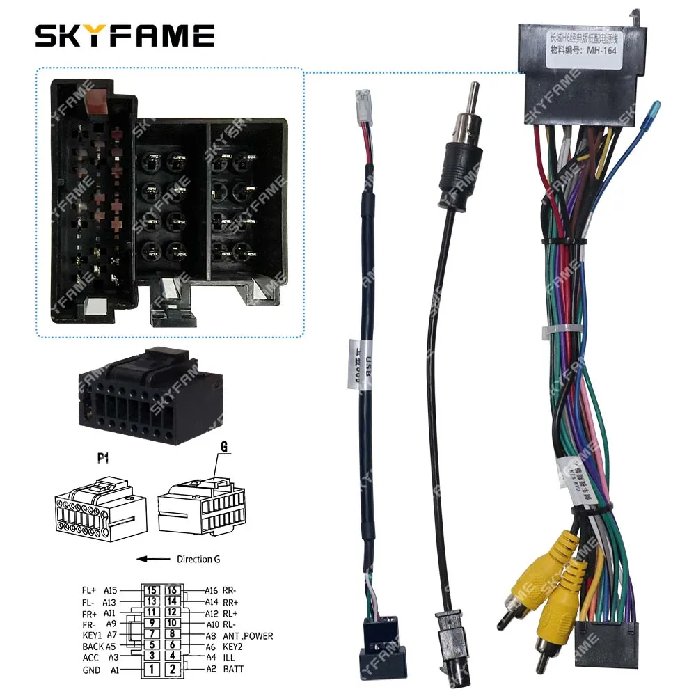 SKYFAME سيارة 16pin الأسلاك تسخير محول فك أندرويد راديو كابلات الطاقة للجدار العظيم هافال H6