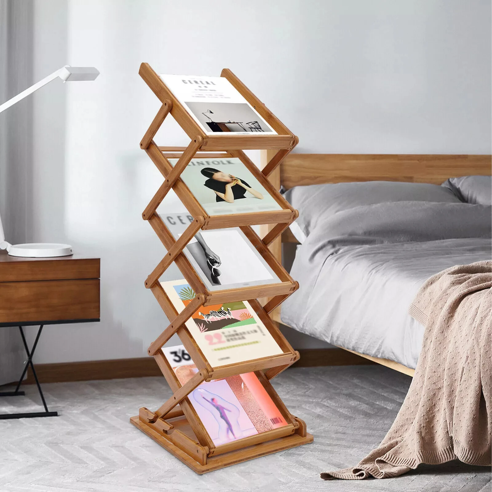 

Bamboo Pop-up Magazine Rack, Literature Display Holder Stand