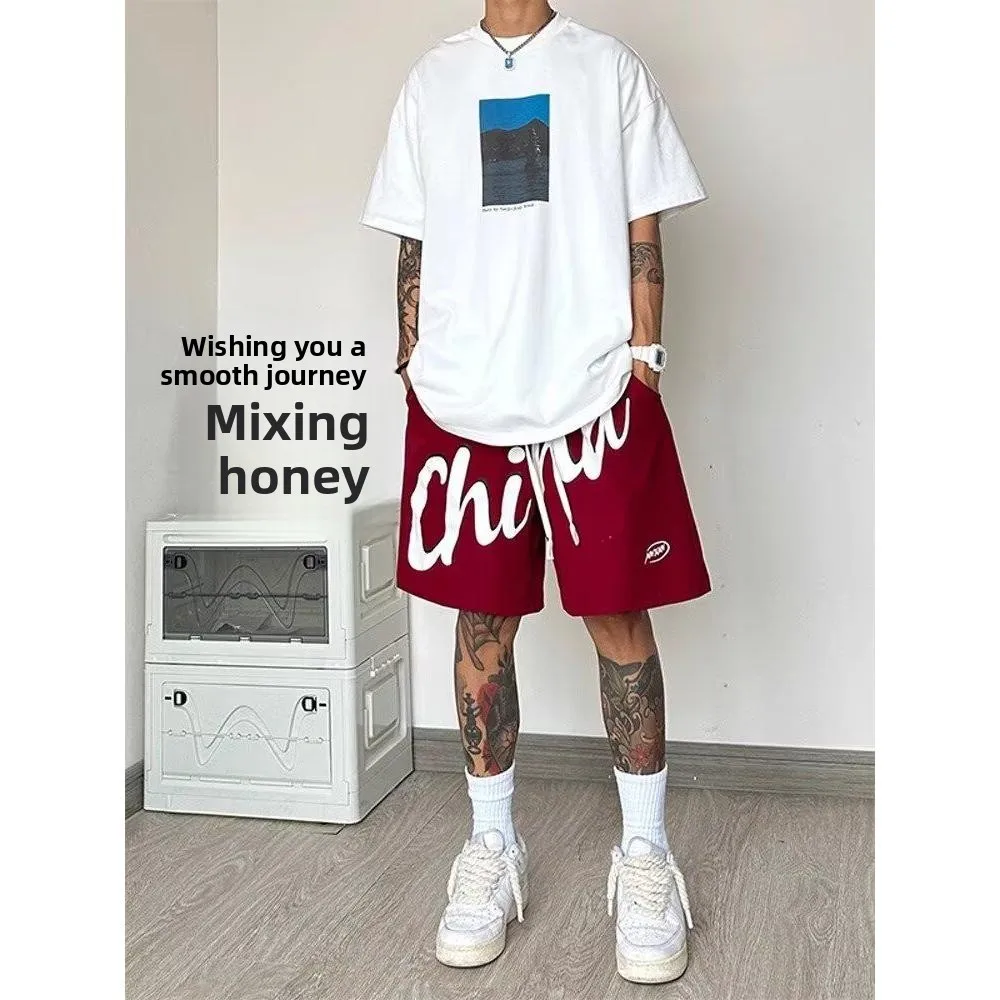 

American Baskeall Sport orts Men Summer Trendy Thin Qui Dry Large Size Five Parts Running Breathable Casual Pants