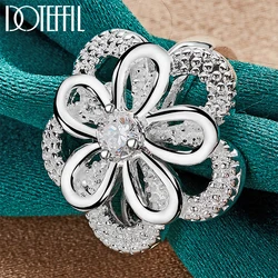 DOTEFFIL-Anillo de Plata de Ley 925 para hombre y mujer, sortija de circonita AAA con flor grande, joyería a la moda para boda, fiesta de compromiso