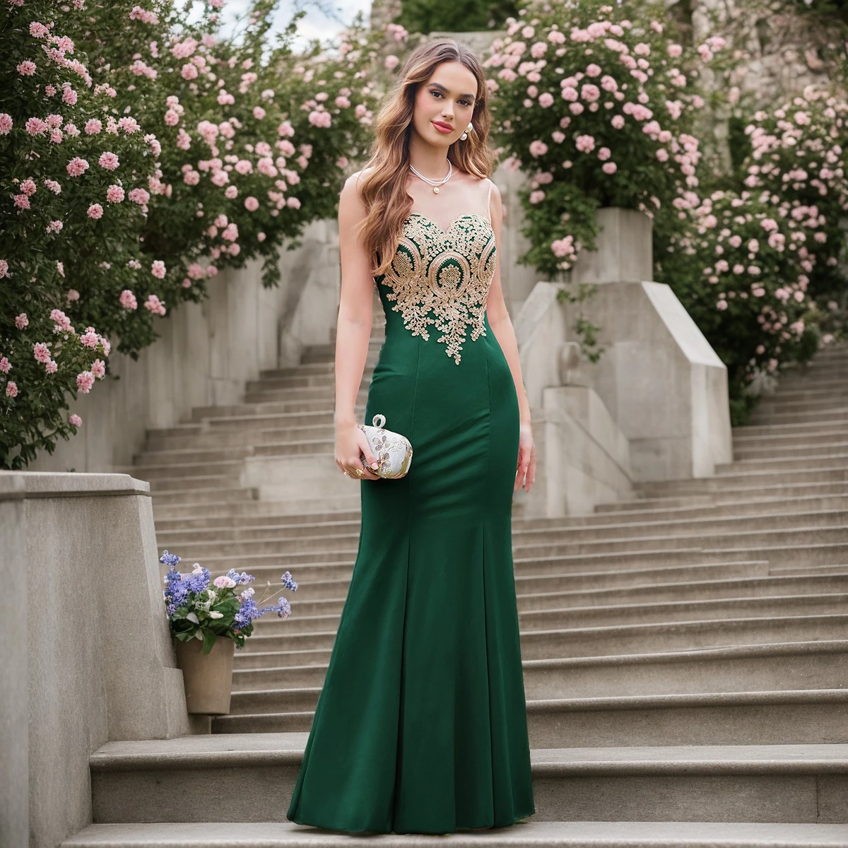 

Elegant Dark Green Evening Dress Sexy Illusion O-Neck Lace Appliques Prom Dresses Slim Floor-Length Florml Party Trumpet Gowns
