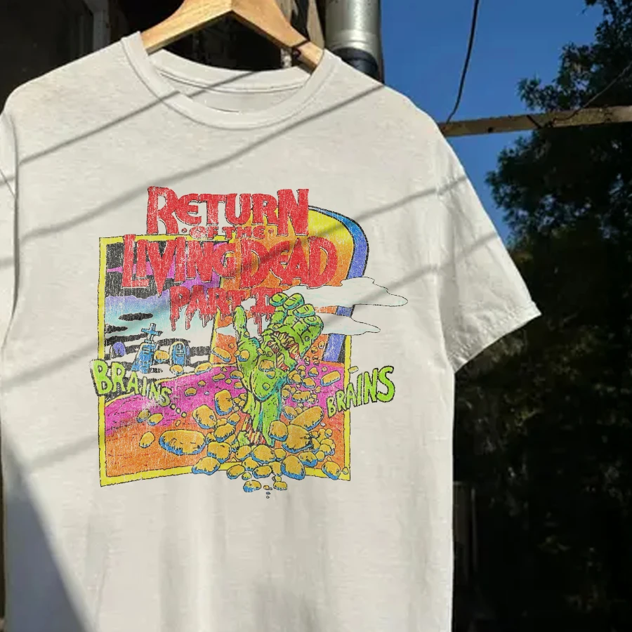 1988 Return Of The Living Dead Pt 2 Promo Rare Washed White T-Shirt Style Underground Print Loose Retro Summer