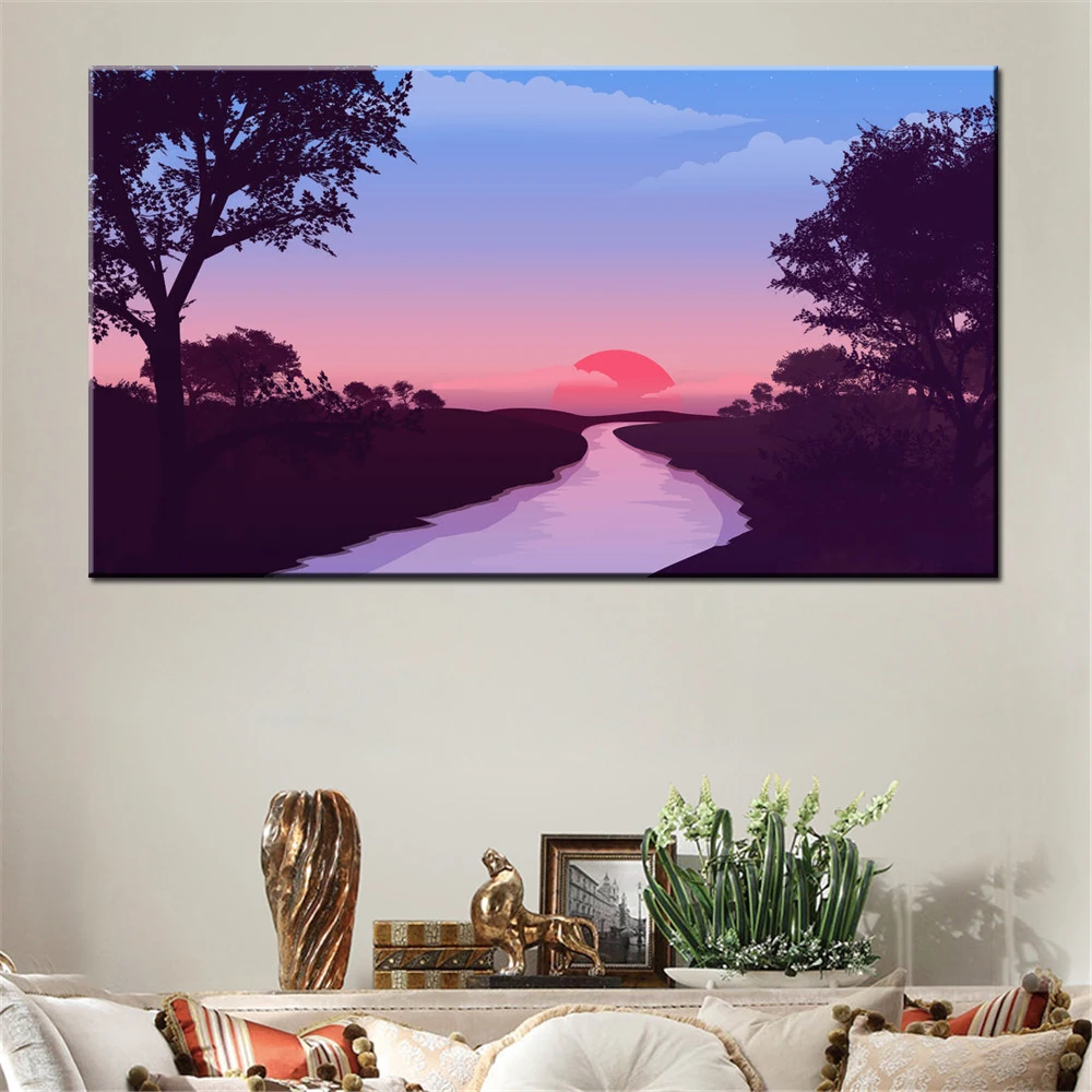 Canvas Wall Arts Scenery Poster Sunset River Wallpaper Home Decoration Picture Printing For Living Room Interior Artwork
