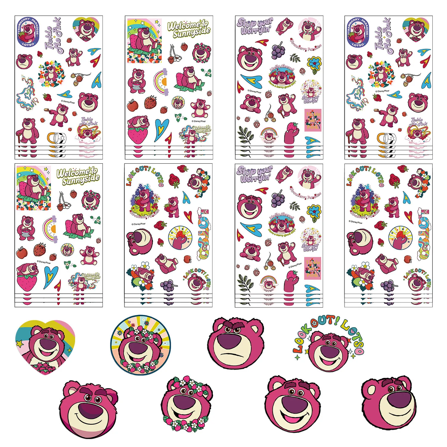 Disney-pegatinas Kawaii de oso Lotso, calcomanías divertidas de Anime, Toy Story, para teléfono, portátil y maleta, 8/16/32 piezas