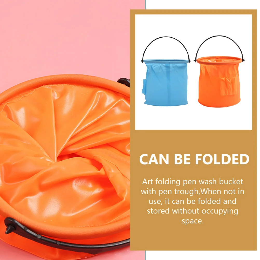 2 قطعة دلو قابل للطي، حاوية مياه صغيرة قابلة للطي، فرشاة رسم، فرشاة تنظيف، دلو غسيل للفنانين #4