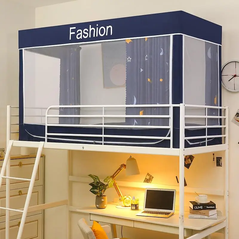 

2023 Student Dormitory Bed Bug Net Three Door Light Blocking Upper And Lower Bunk Bed Curtain Polyester Fiber Breathable