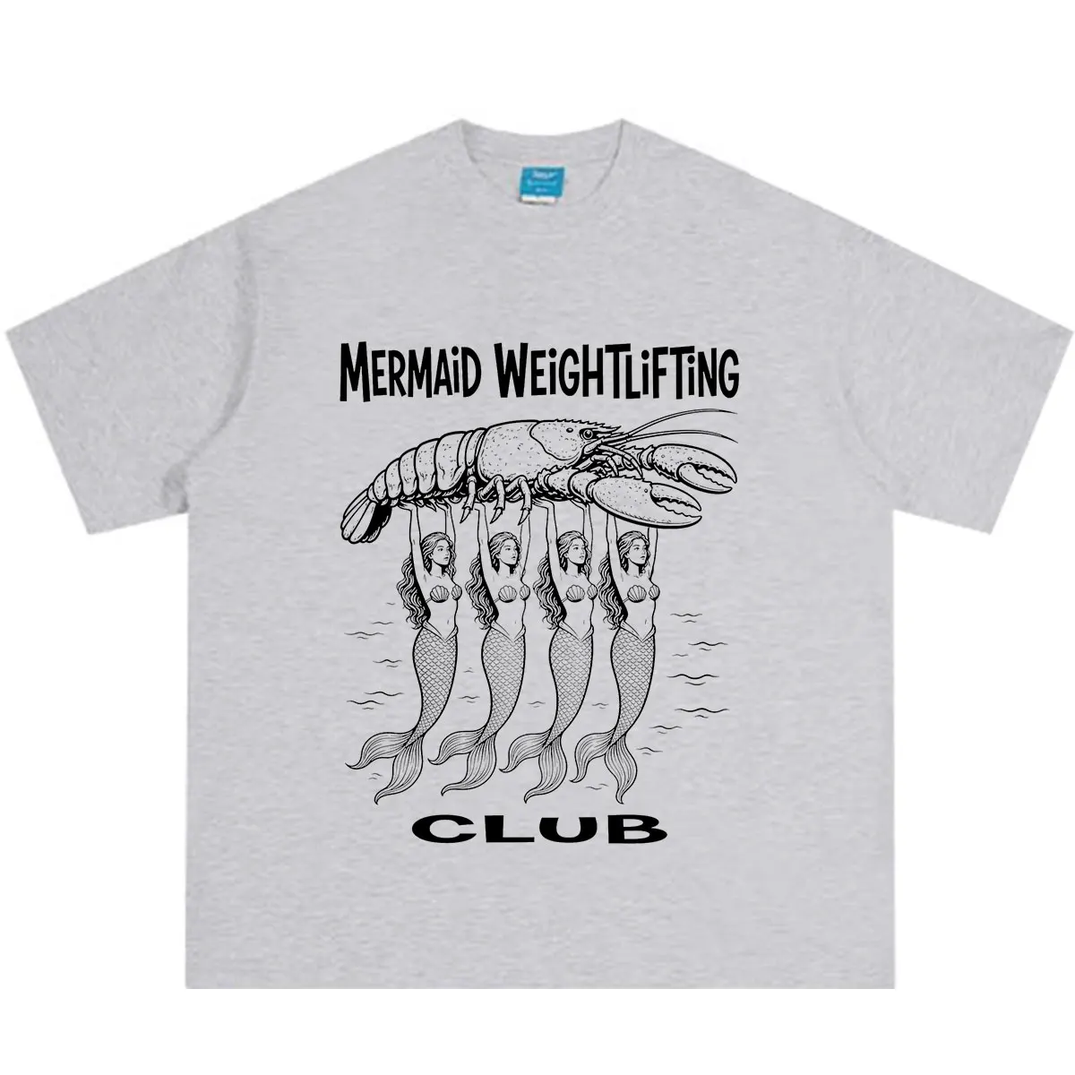 Mermaid Weightlifting Club Funny Lobster Mermaid Meme T-shirt Men Women Vintage T-shirt Summer Loose Casual Cotton T-shirts Topp