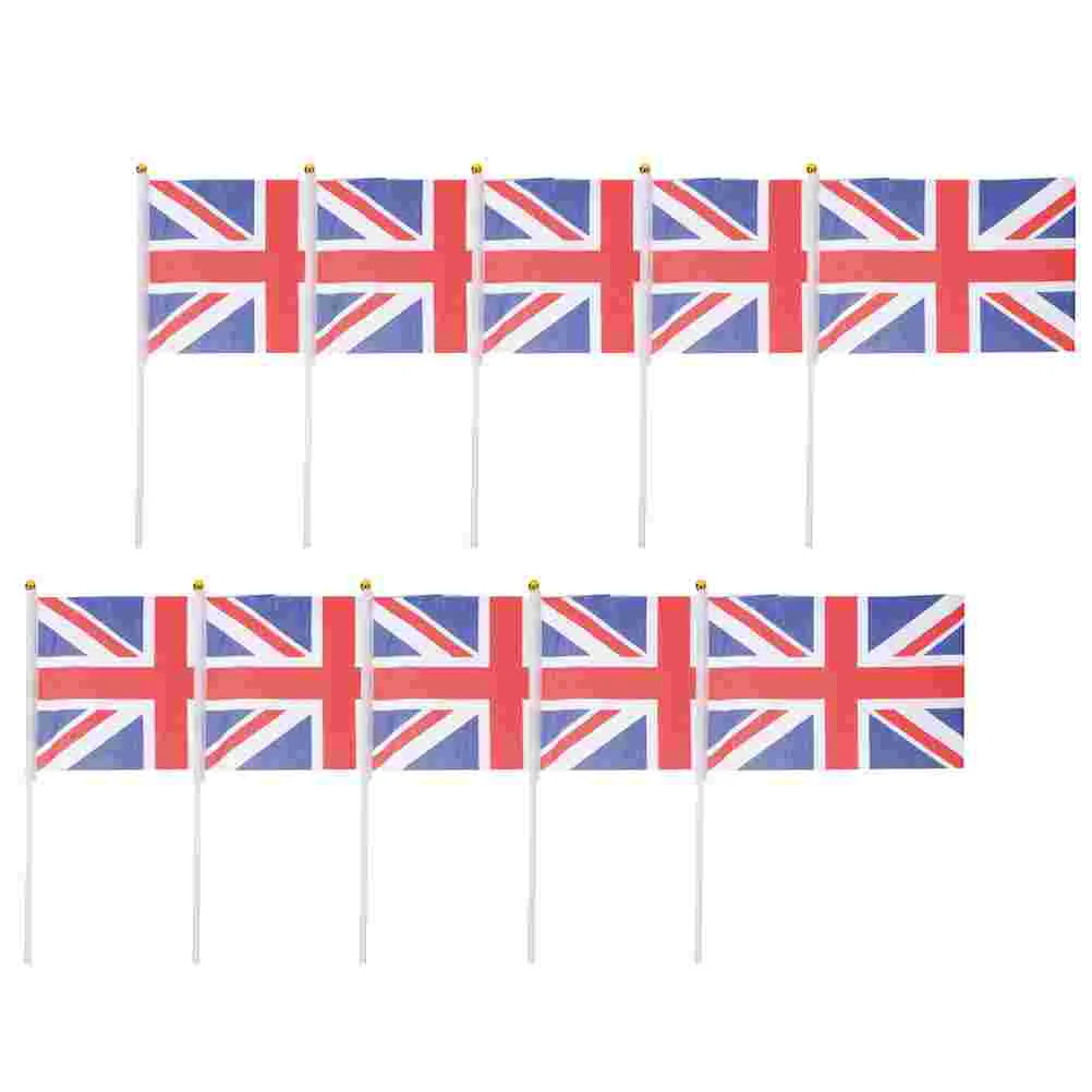 10 Pcs Great Britain Waving Flag Stick National Mini Bunting Small Flags Handheld for Uk