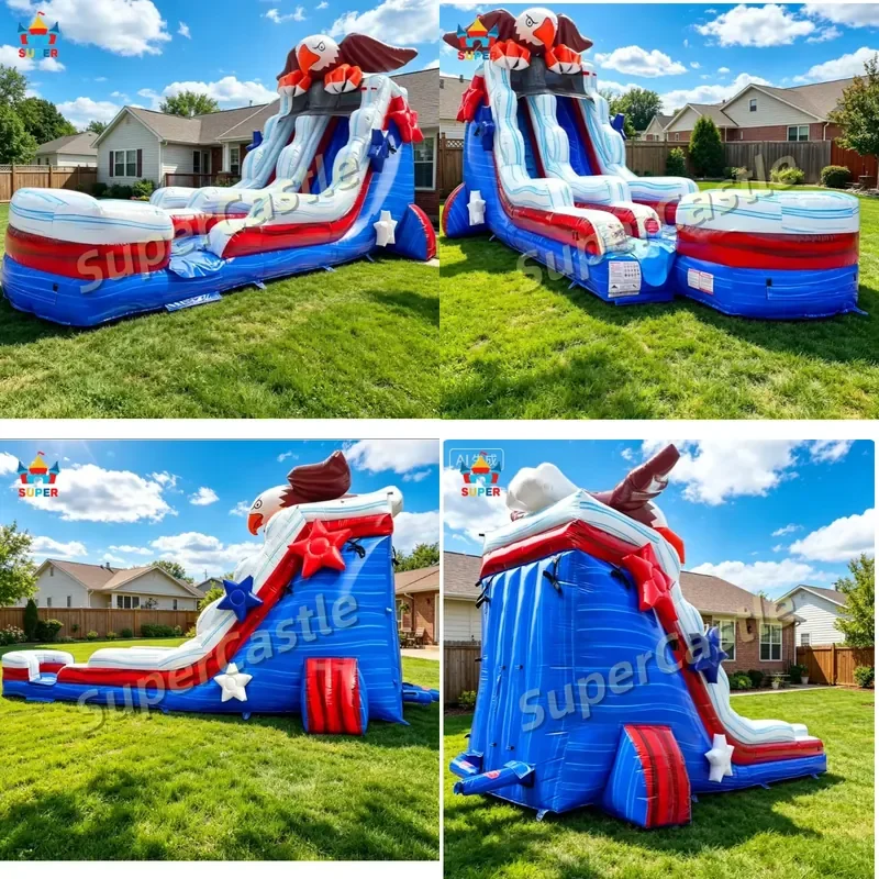 Customizable Size Commercial Grade PVC Kids Patriotic Eagle Water Slide Inflatable With Pool Bouncy Castle Water Jump House